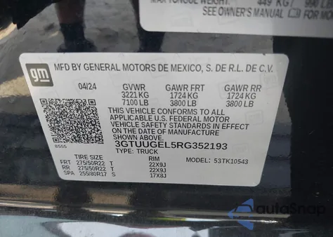 2024 GMC Sierra 4Wd Short Box Denali z USA, uszkodzony, nr VIN 3GTUUGEL5RG352193